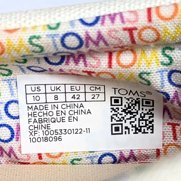 Tom's	 Women's Alpargata Fenix Slip-On White w/ Rainbow Stripes Sz 10 VGUC - Picture 12 of 12